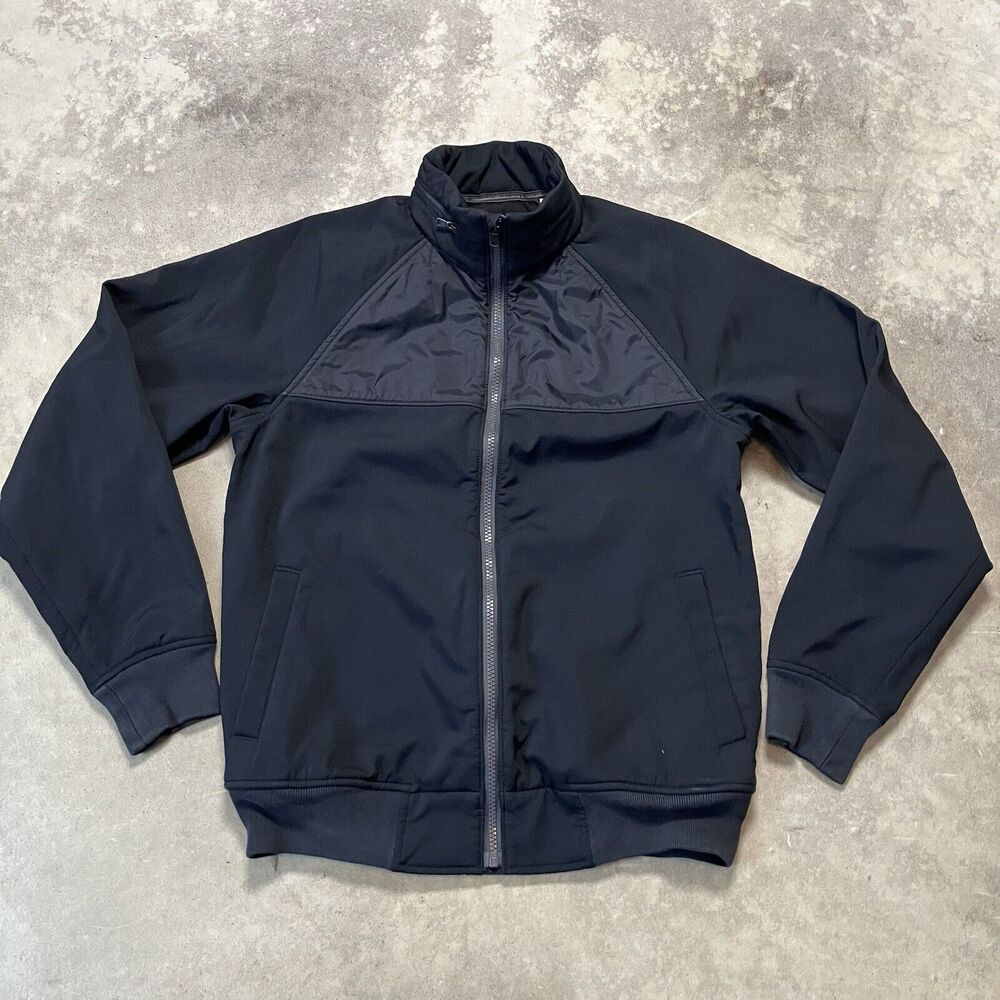 Lands End Classic Squall Jacket Mens Small Black Hooded Pockets Mock Collar